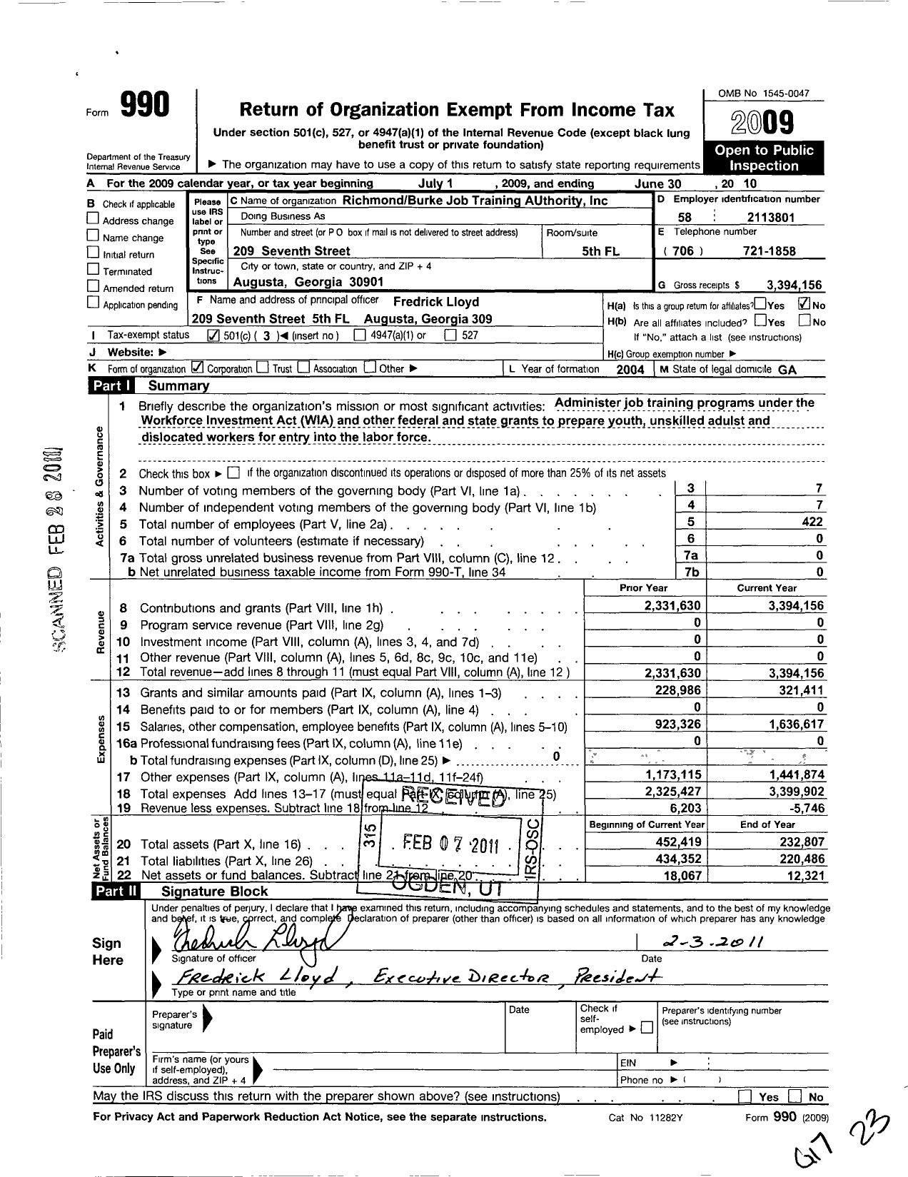 Image of first page of 2009 Form 990 for Richmond-Burke Job Training Authority