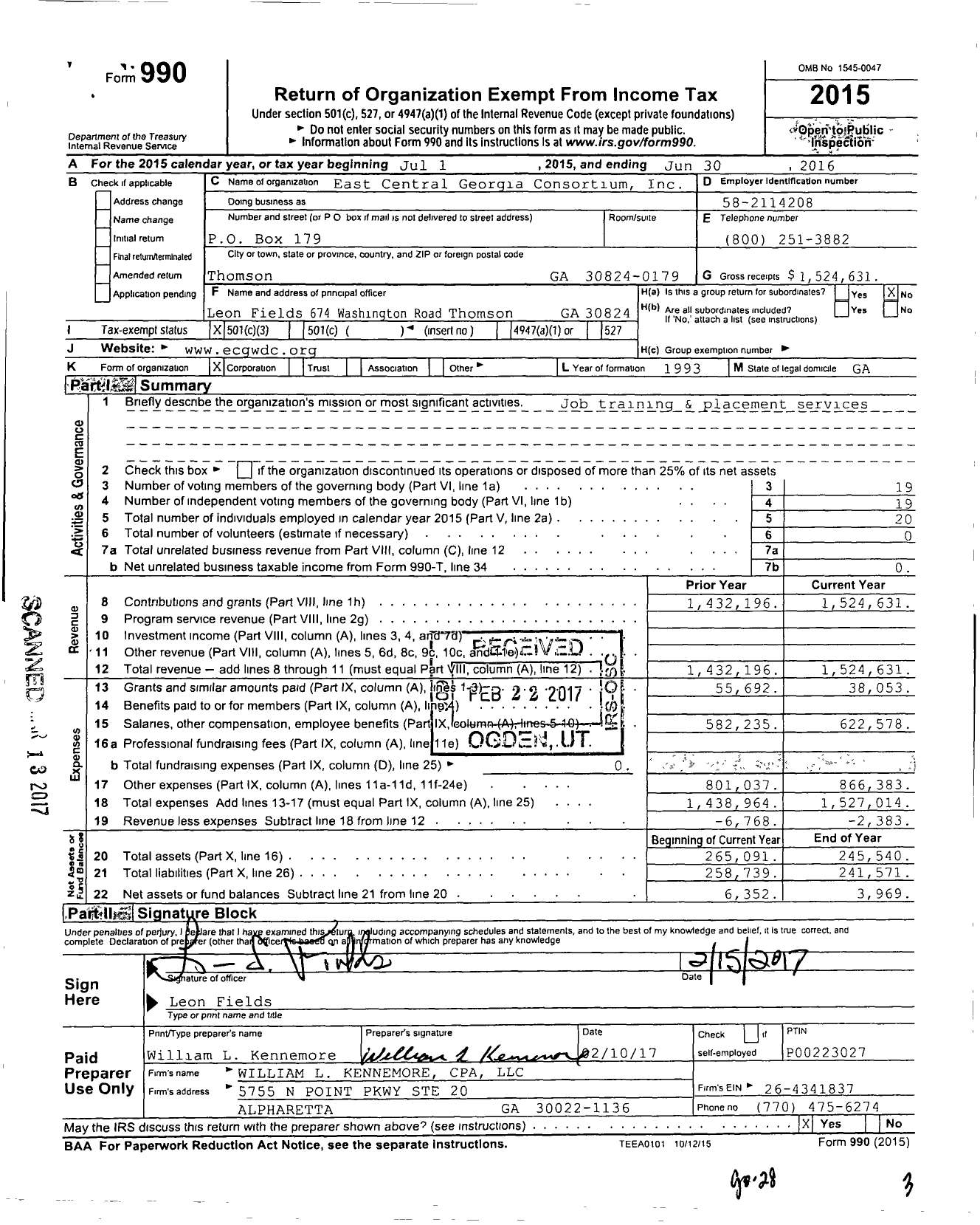 Image of first page of 2015 Form 990 for East Central Georgia Consortium