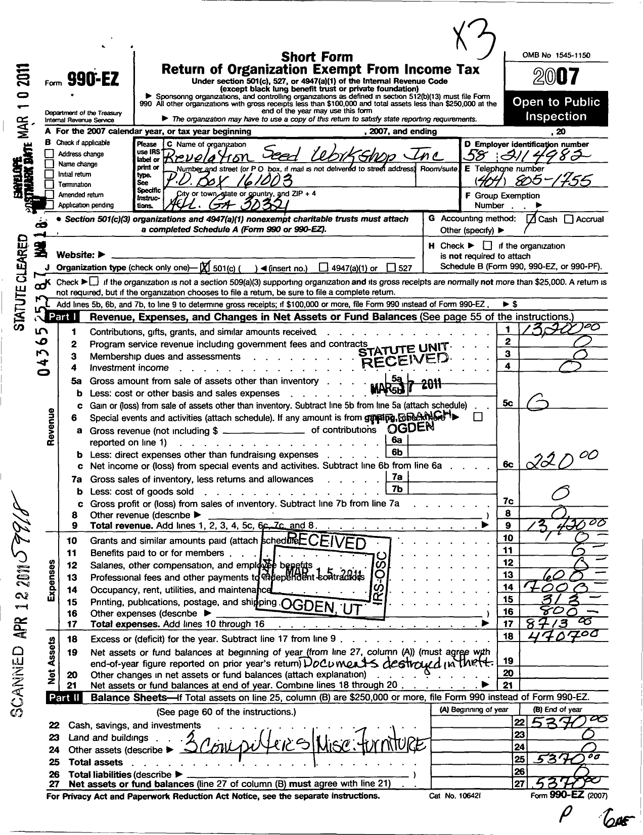 Image of first page of 2007 Form 990EO for Woman at the Well Transition Center