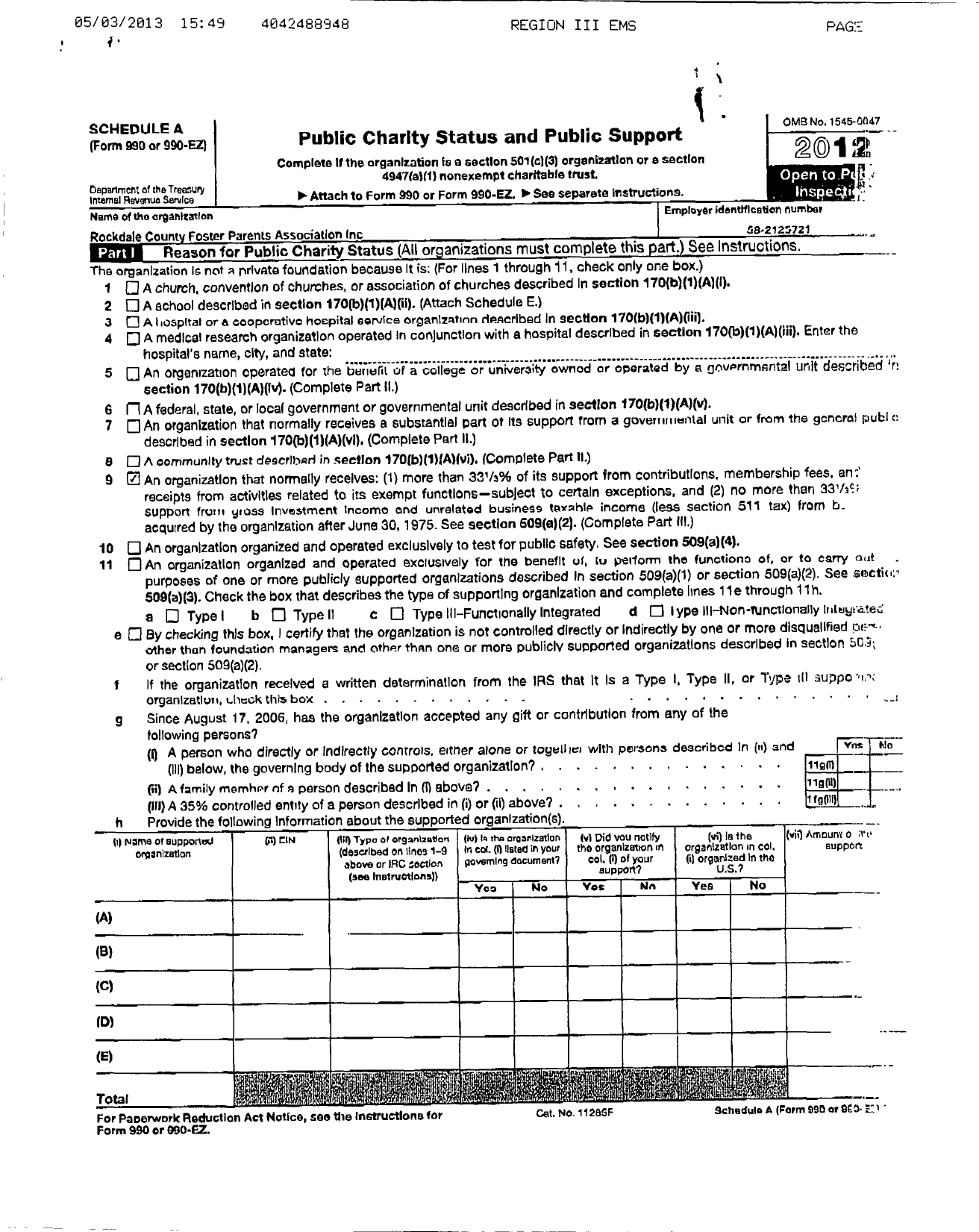 Image of first page of 2011 Form 990ER for Rockdale County Foster Parents Association