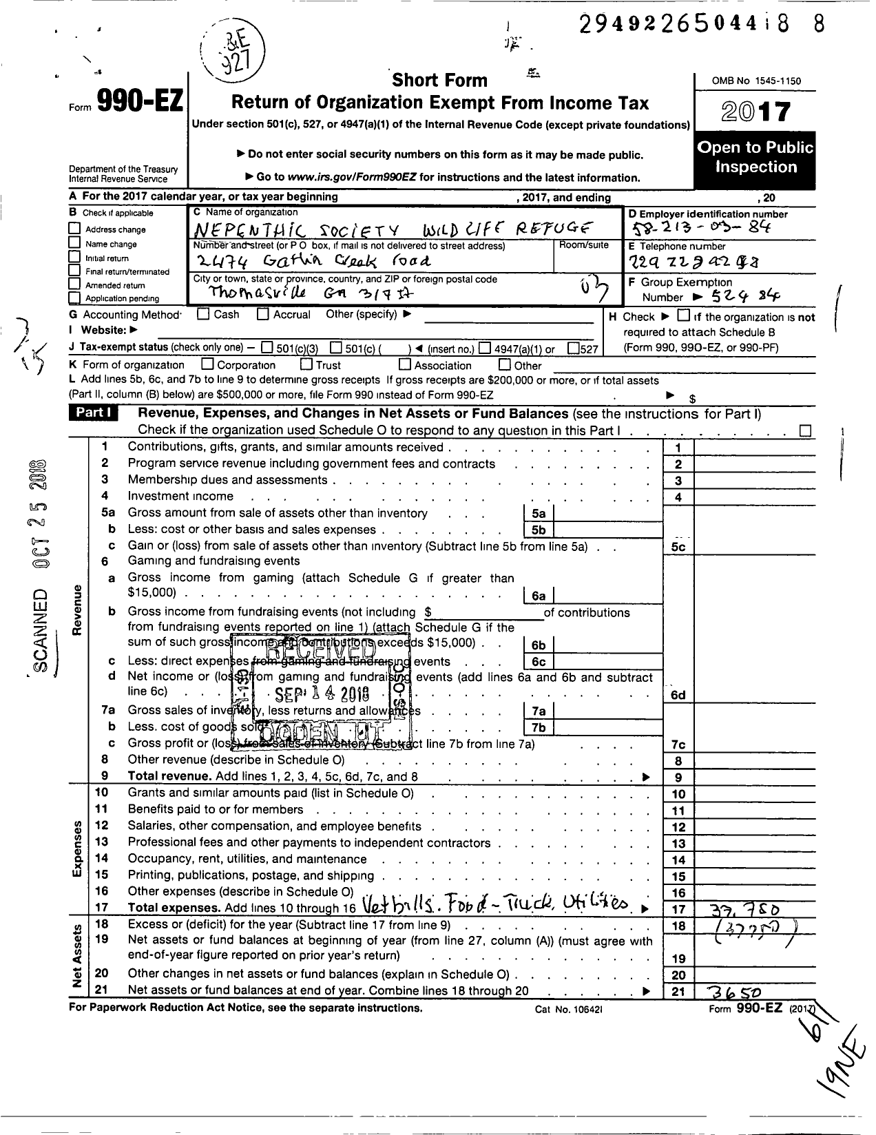 Image of first page of 2017 Form 990EZ for Nepenthic Society