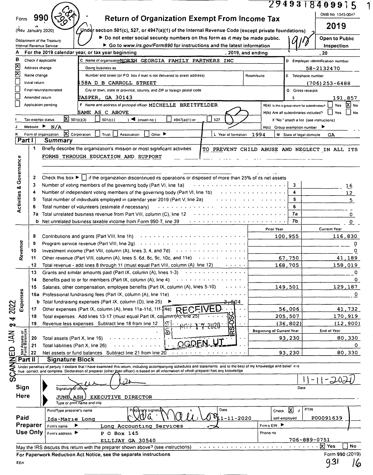 Image of first page of 2019 Form 990 for North Georgia Family Partners