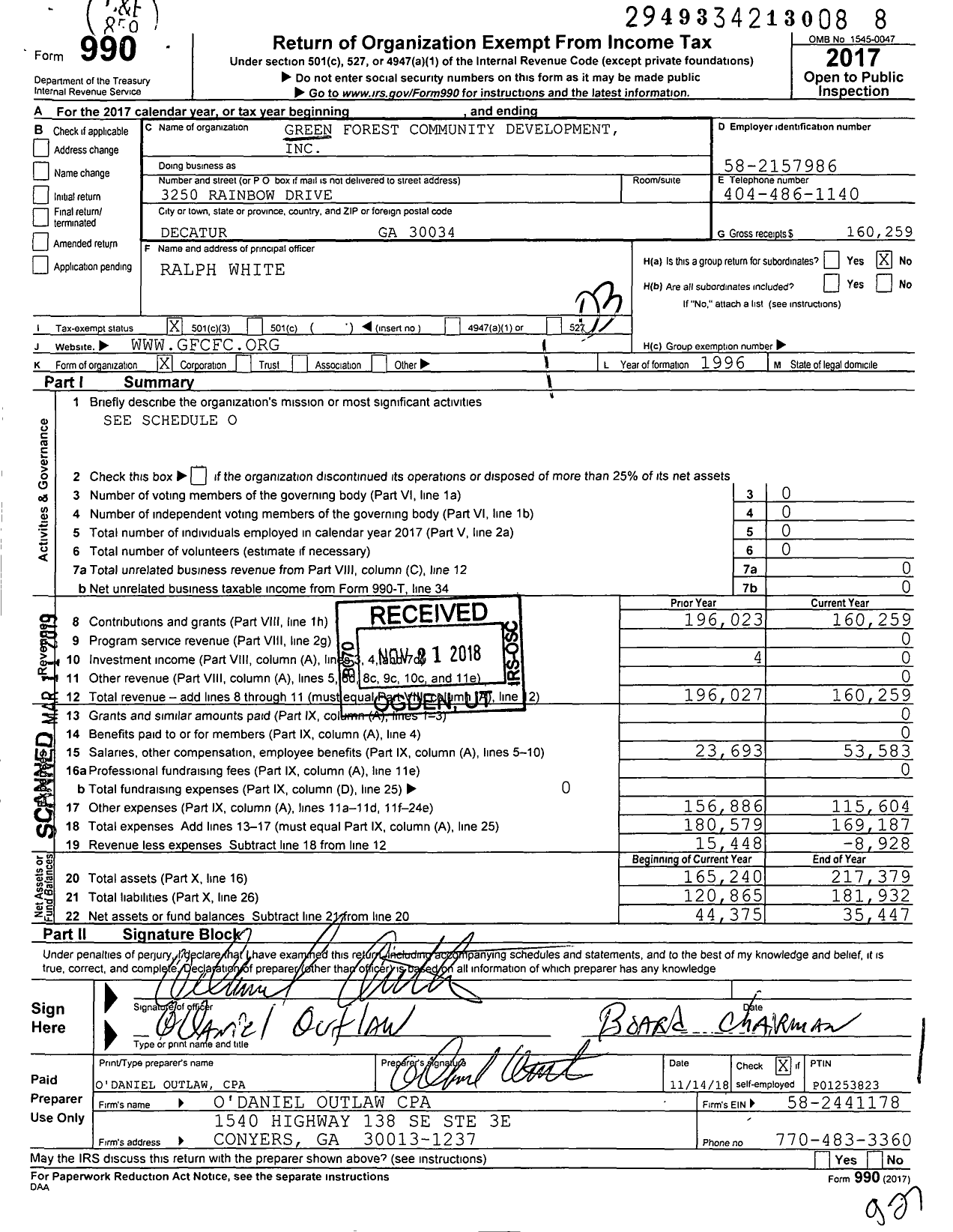 Image of first page of 2017 Form 990 for Greenforest Community Development Incorporated