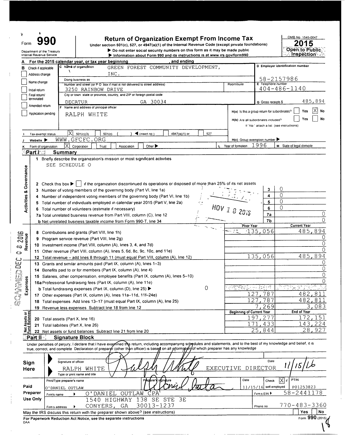 Image of first page of 2015 Form 990 for Greenforest Community Development Incorporated