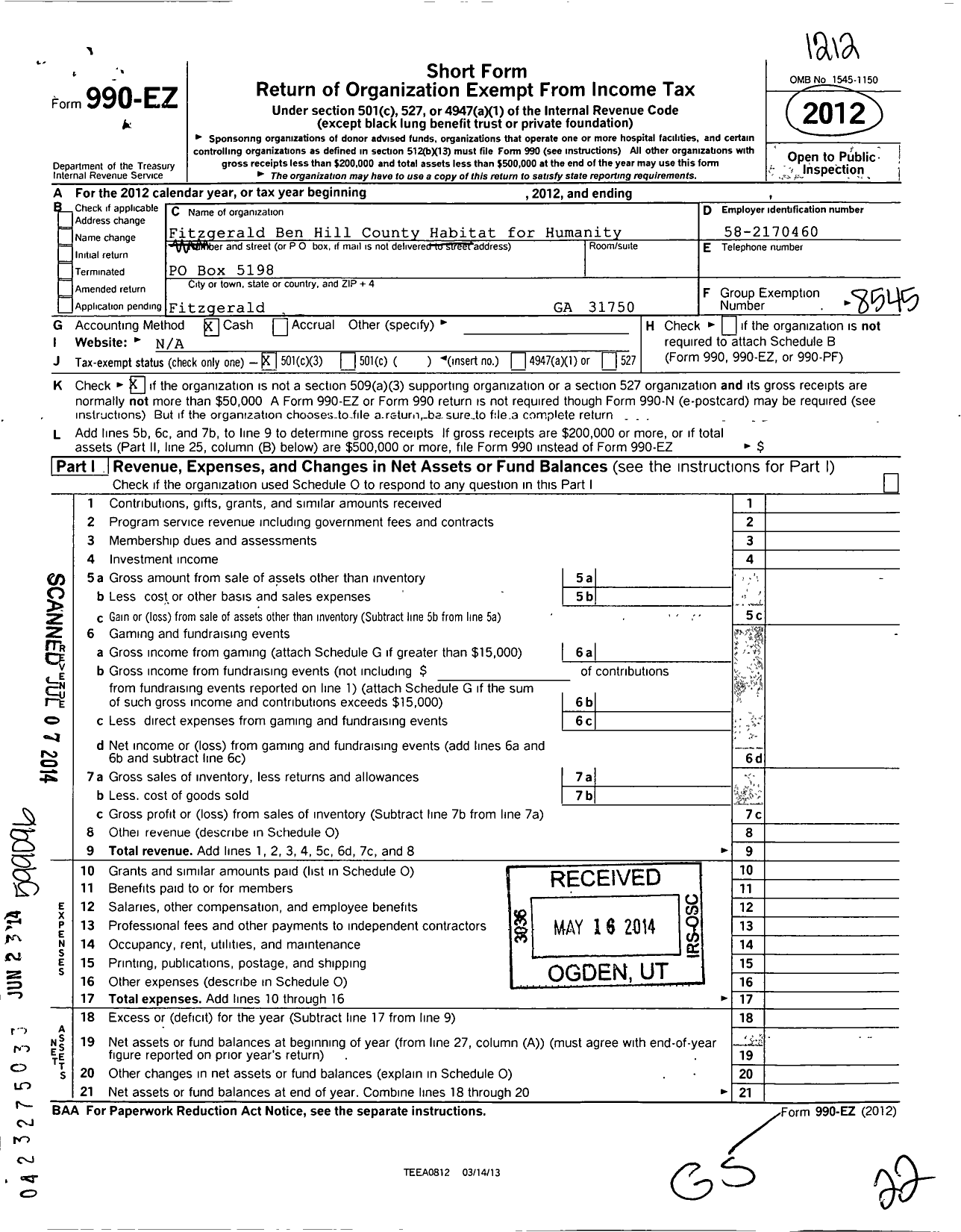 Image of first page of 2012 Form 990EZ for Habitat for Humanity International