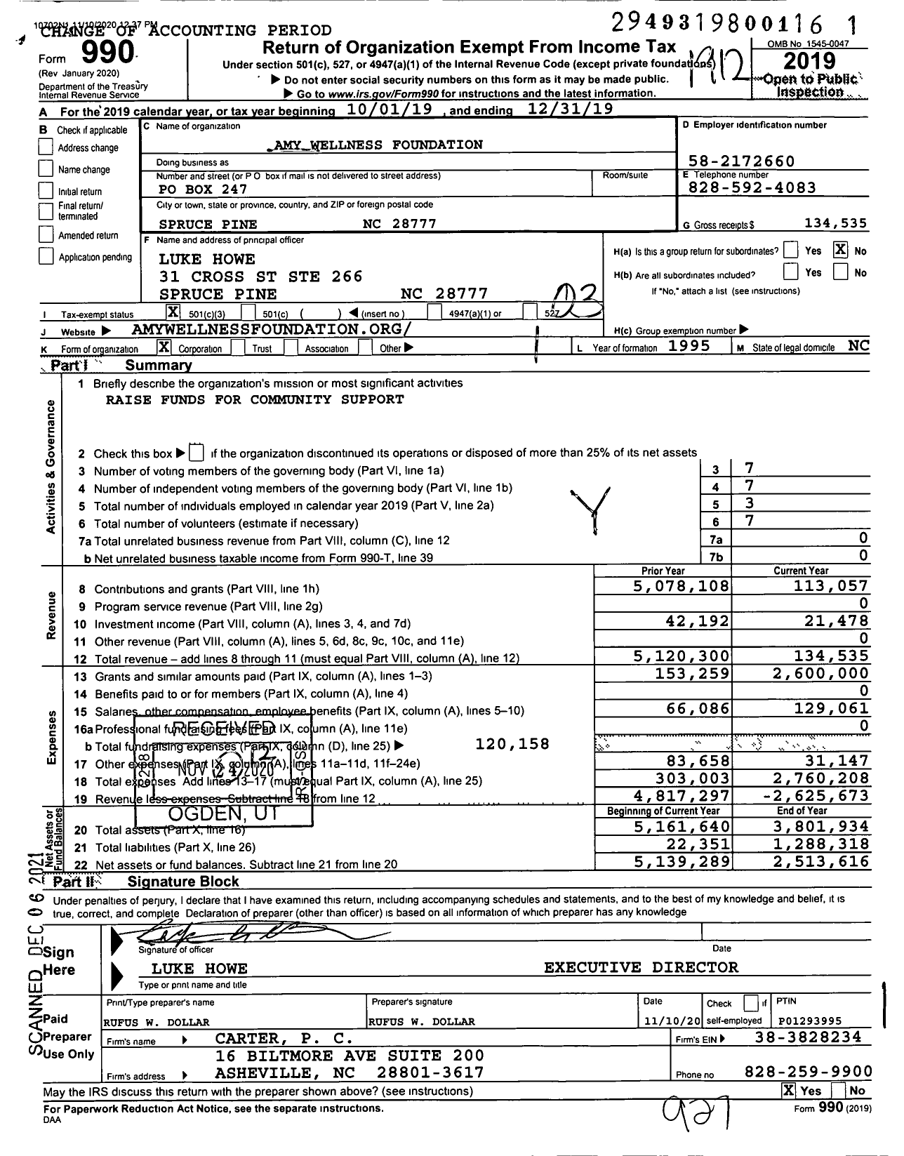 Image of first page of 2019 Form 990 for Amy Wellness Foundation