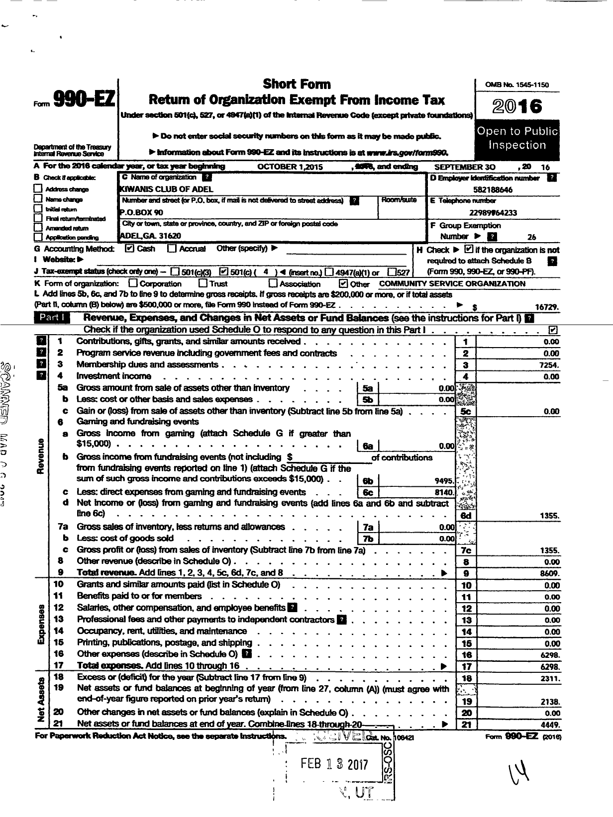 Image of first page of 2015 Form 990EO for Kiwanis International - K14162 Adel