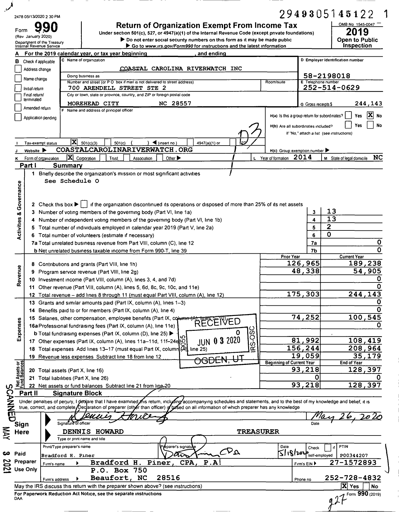 Image of first page of 2019 Form 990 for Coastal Carolina Riverwatch