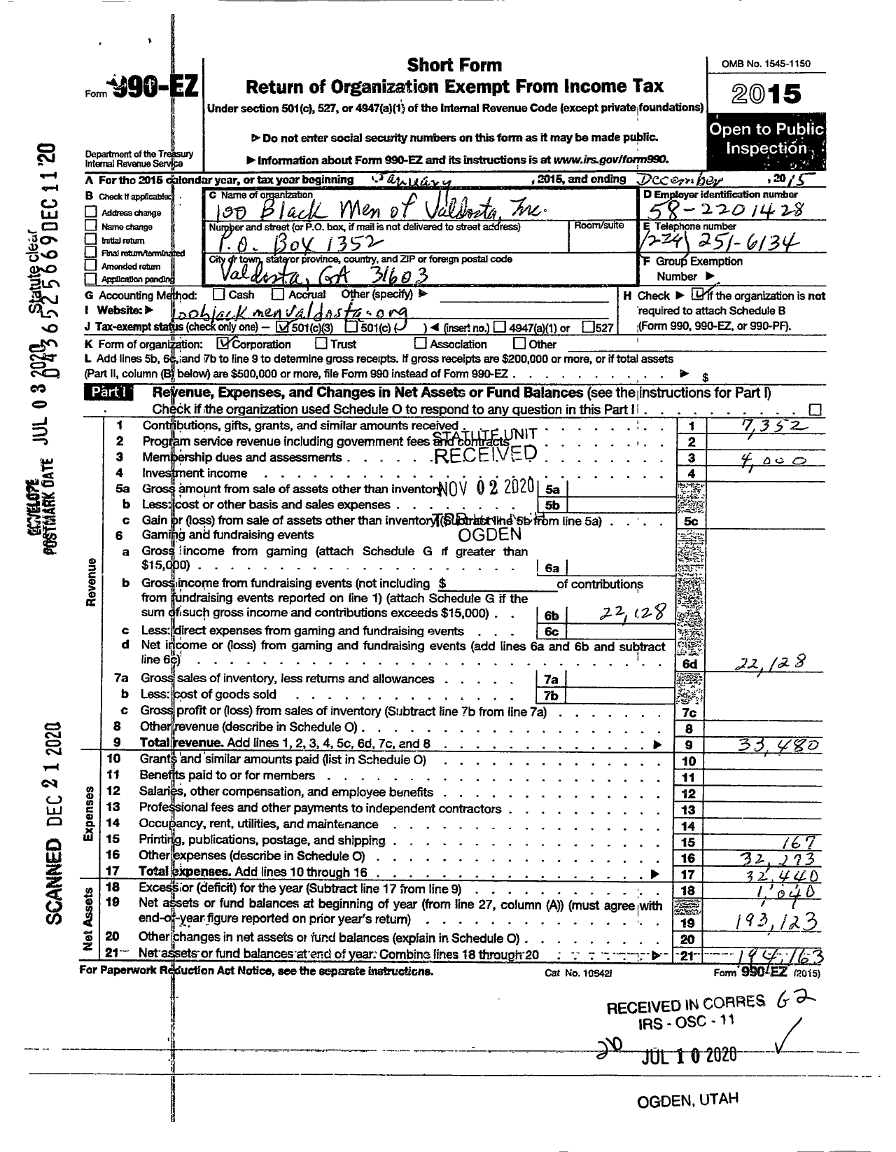 Image of first page of 2015 Form 990EA for 100 Black Men of Valdosta