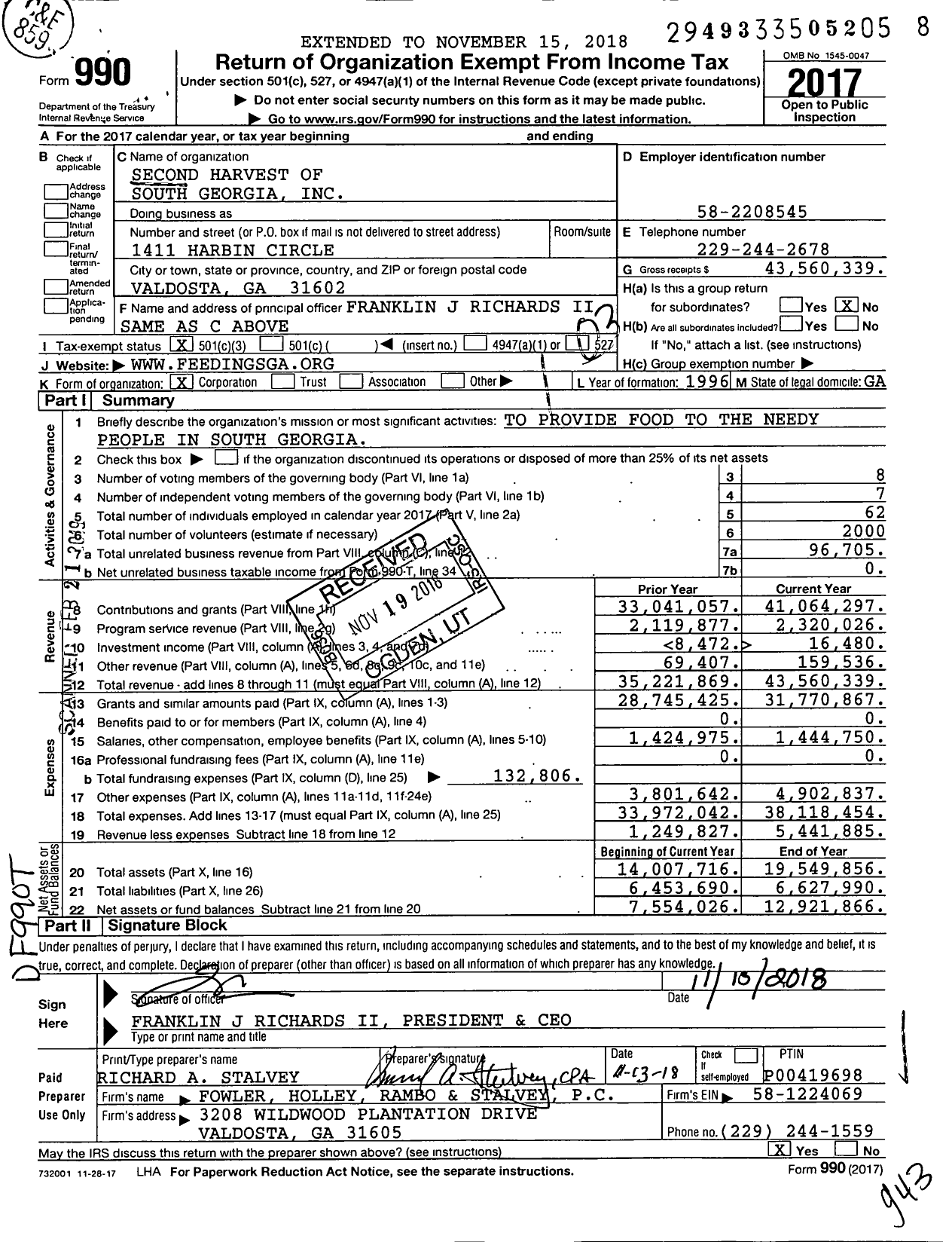 Image of first page of 2017 Form 990 for Second Harvest of South Georgia