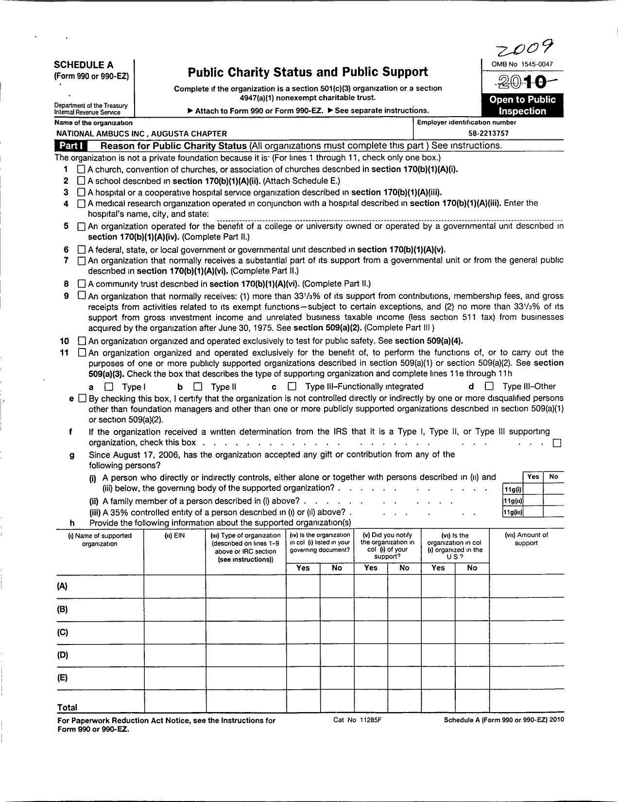 Image of first page of 2009 Form 990ER for National Ambucs / Augusta Chapter