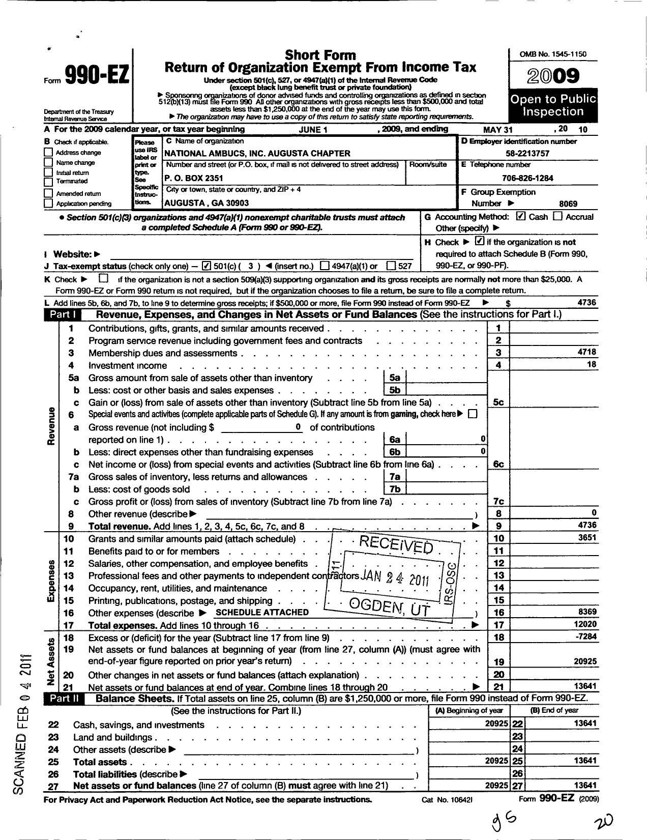 Image of first page of 2009 Form 990EZ for National Ambucs / Augusta Chapter