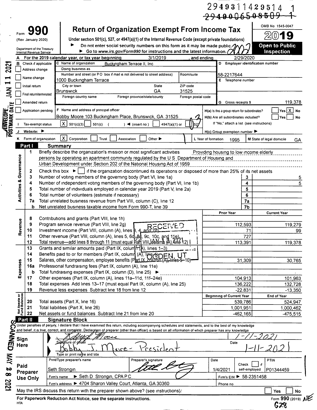 Image of first page of 2019 Form 990 for Buckingham Terrace Ii