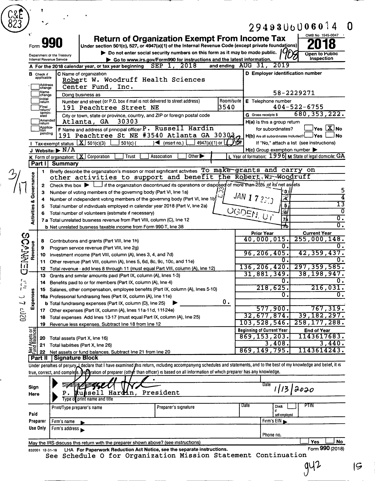 Image of first page of 2018 Form 990 for Robert W Woodruff Health Sciences Center Fund