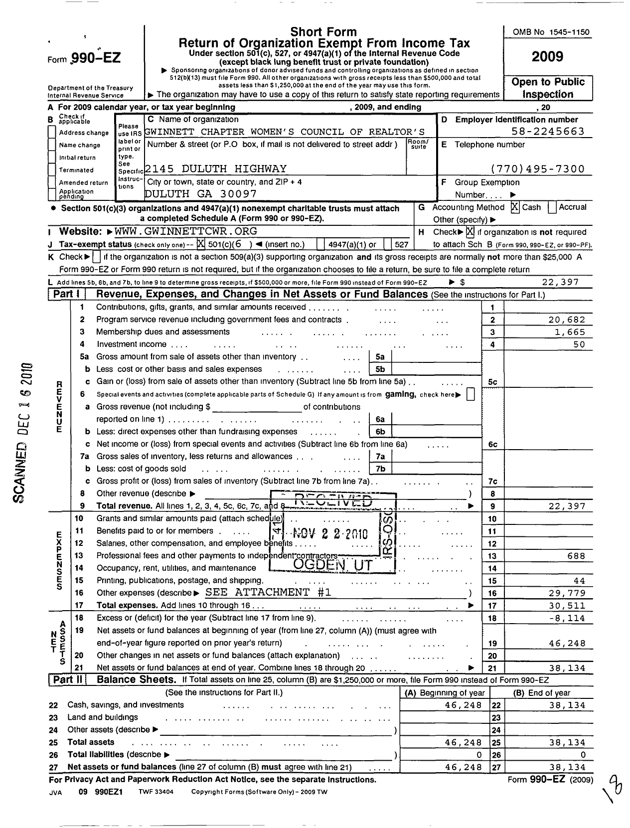 Image of first page of 2009 Form 990EO for Gwinnett Chapter of the Womens Council of Realtors