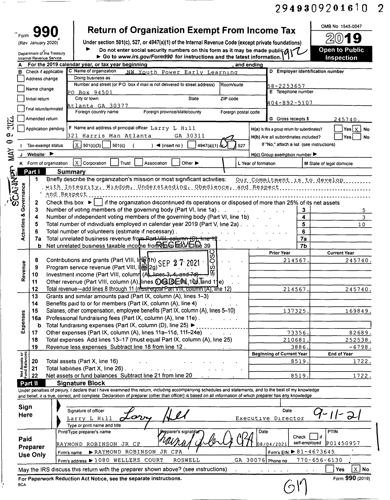 Image of first page of 2019 Form 990 for NW Youth Power Early Learning