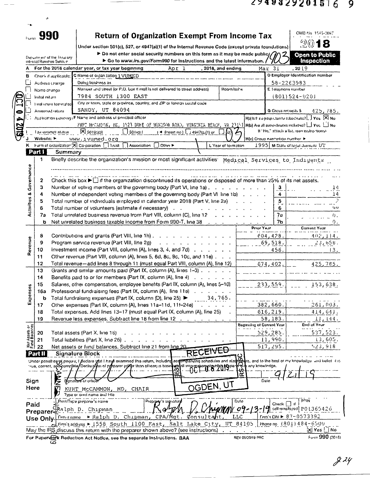 Image of first page of 2018 Form 990 for Ivumed Med
