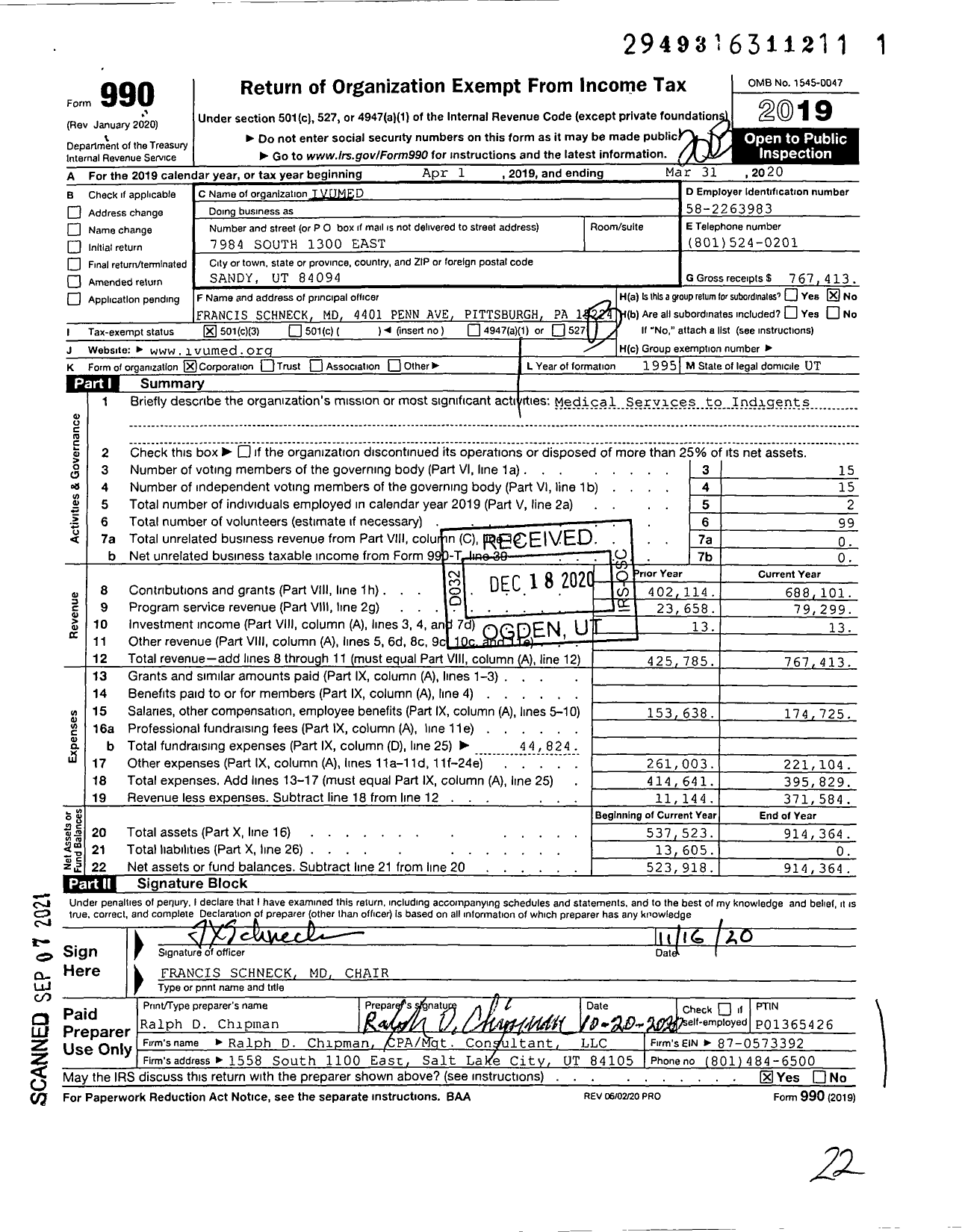 Image of first page of 2019 Form 990 for Ivumed Med