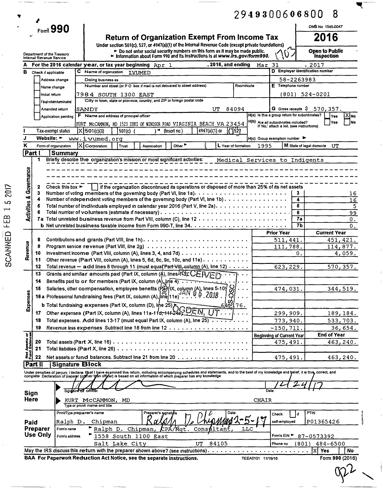 Image of first page of 2016 Form 990 for Ivumed Med