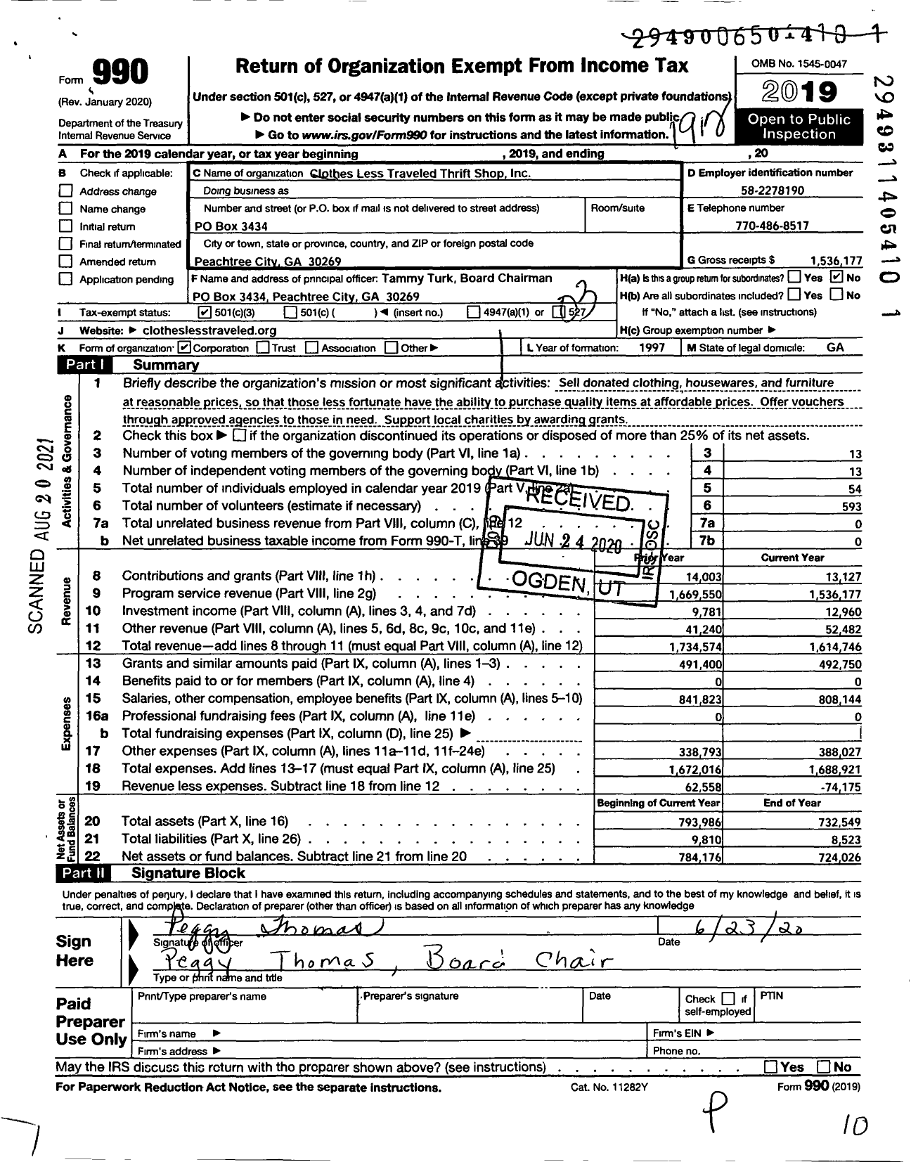 Image of first page of 2019 Form 990 for Clothes Less Traveled Thrift Shop