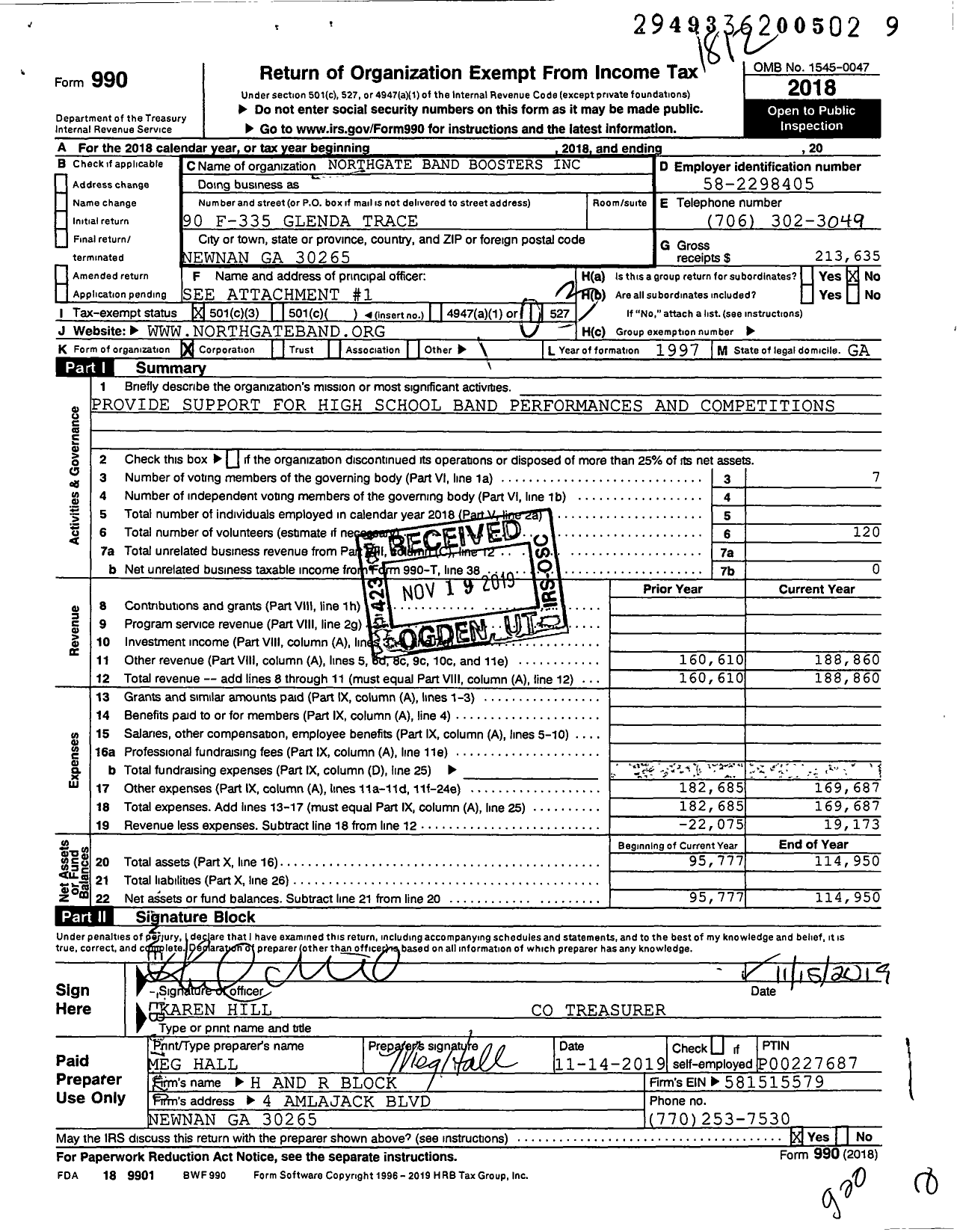 Image of first page of 2018 Form 990 for Northgate Band Boosters