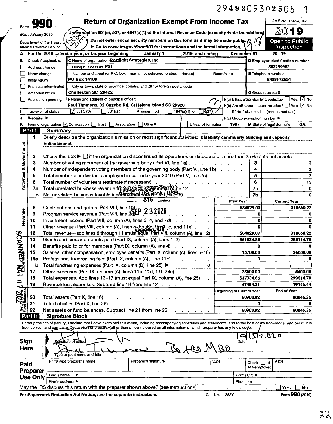 Image of first page of 2019 Form 990 for Portlight Strategies