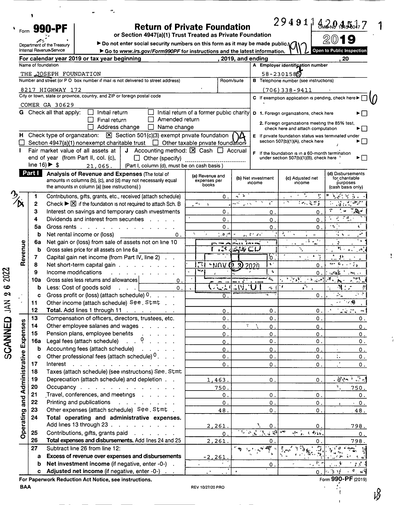 Image of first page of 2019 Form 990PF for Joseph Foundation