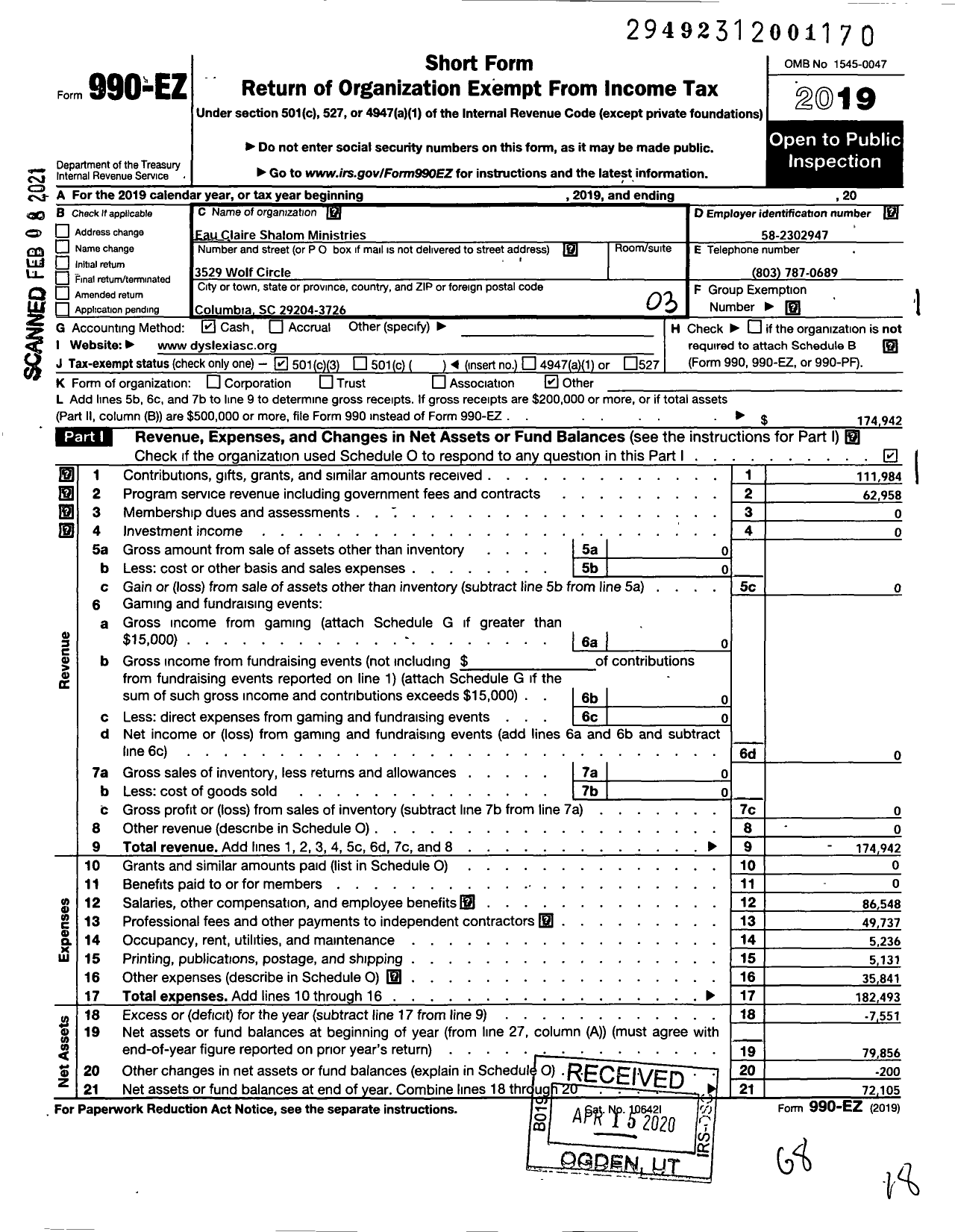 Image of first page of 2019 Form 990EZ for Dyslexia Resource Center