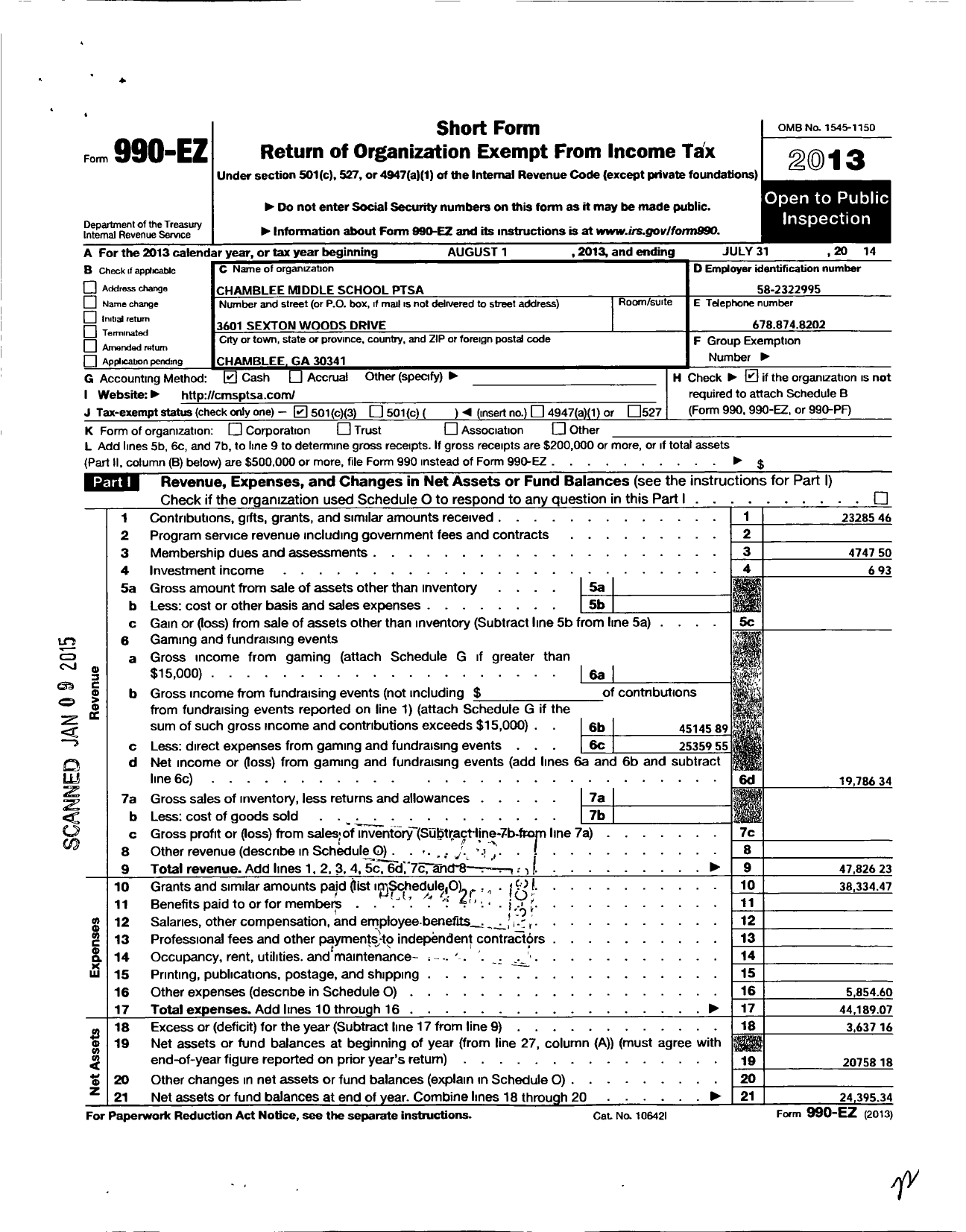 Image of first page of 2013 Form 990EZ for Chamblee Middle School Ptsa