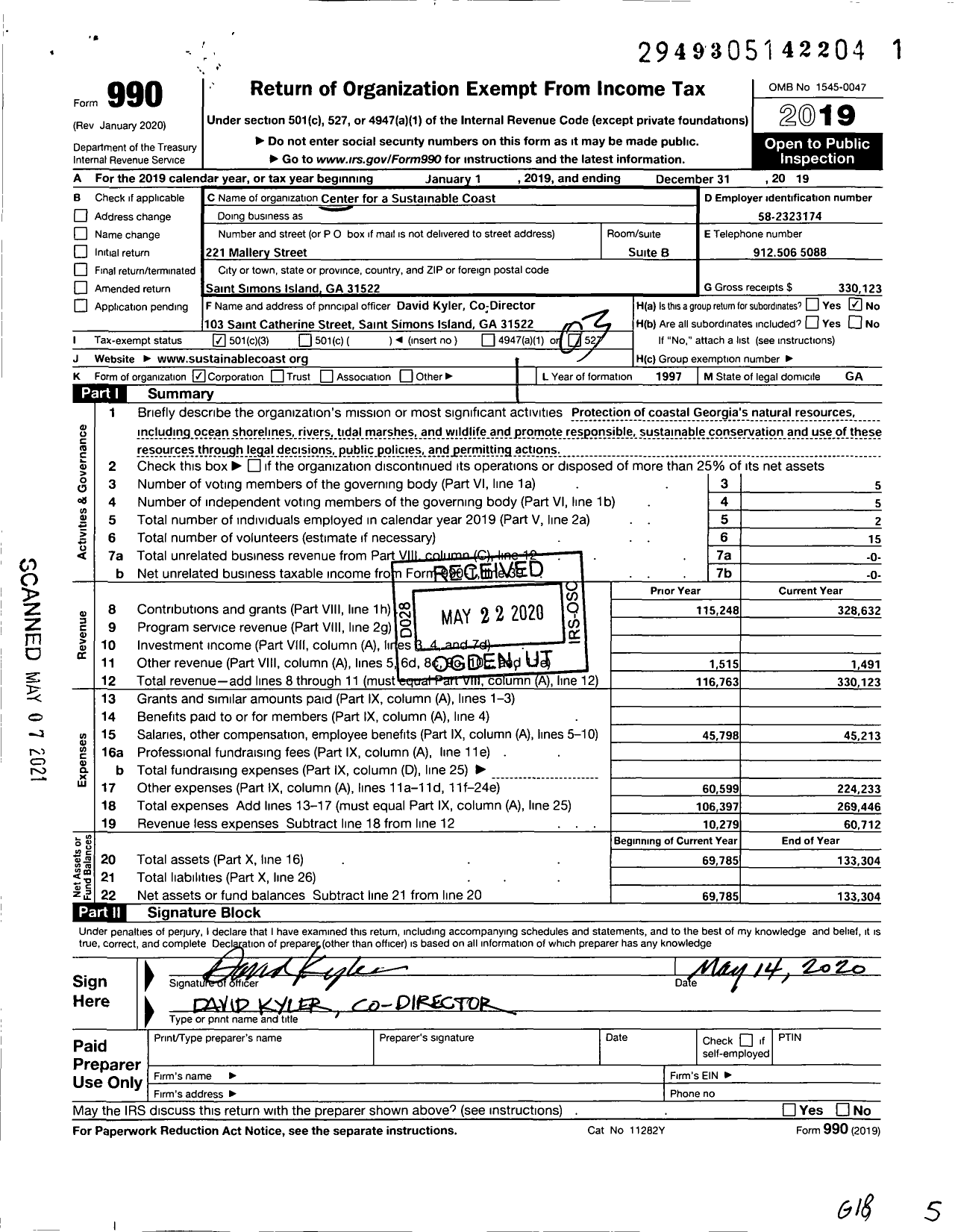 Image of first page of 2019 Form 990 for Center for Sustainable Coast