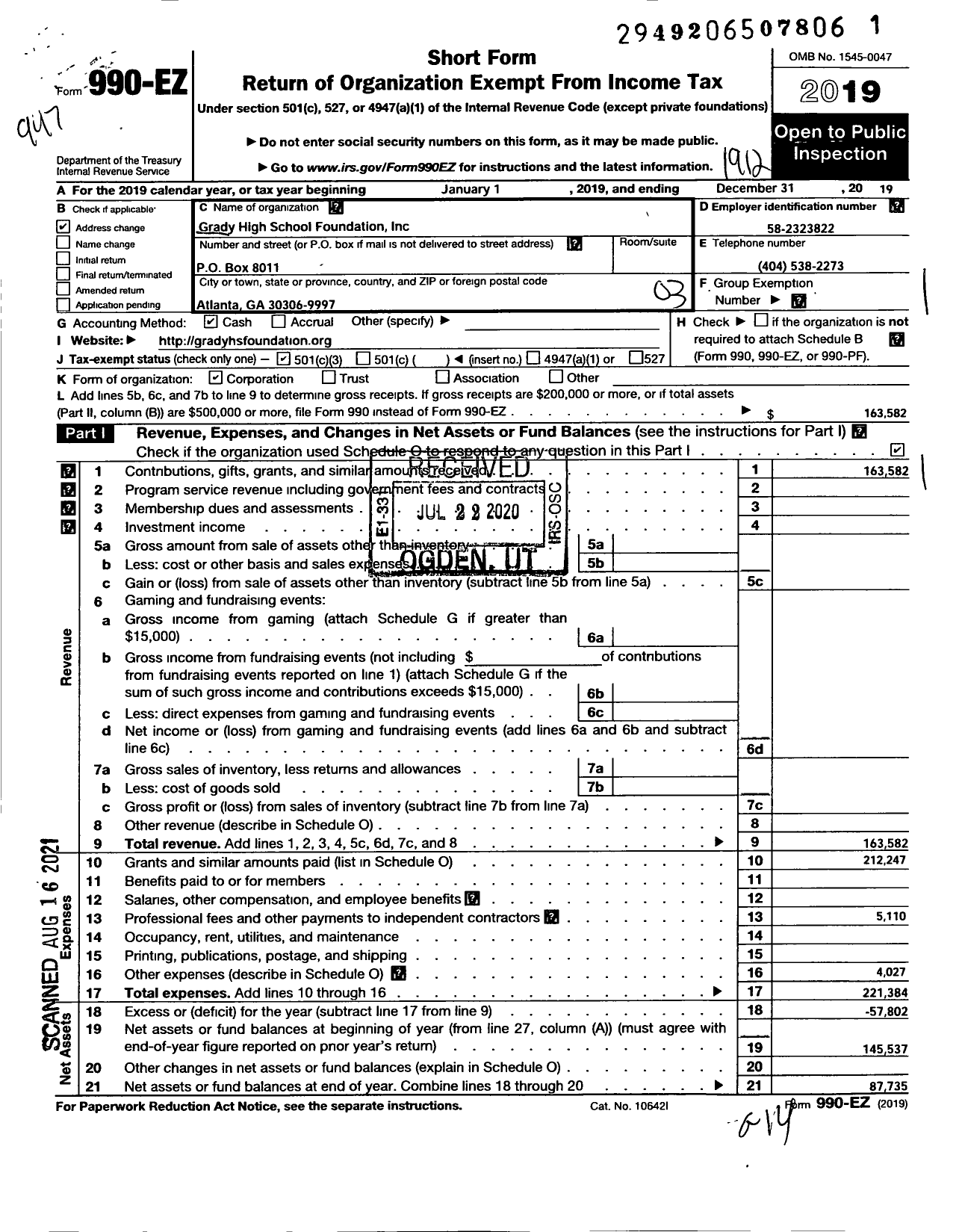 Image of first page of 2019 Form 990EZ for Midtown High School Foundation