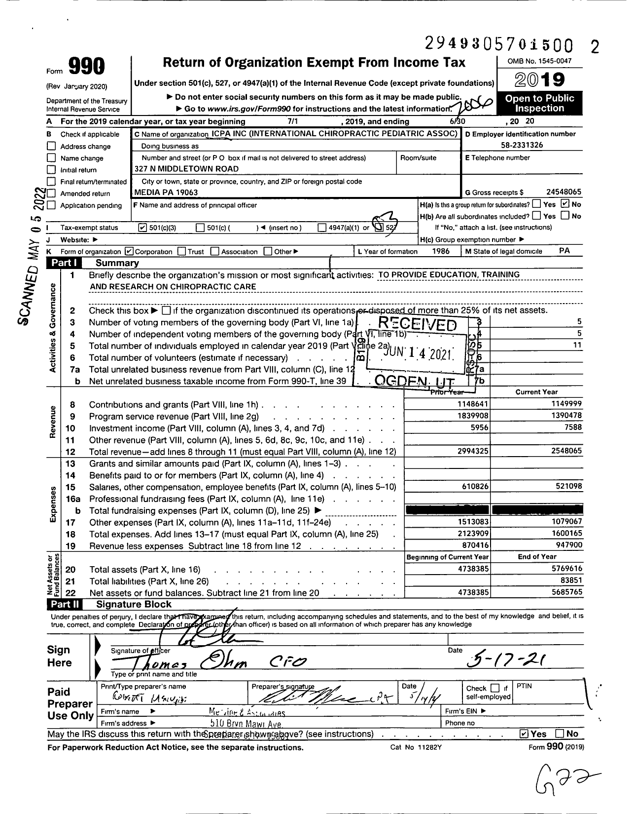 Image of first page of 2019 Form 990 for Icpa C P A