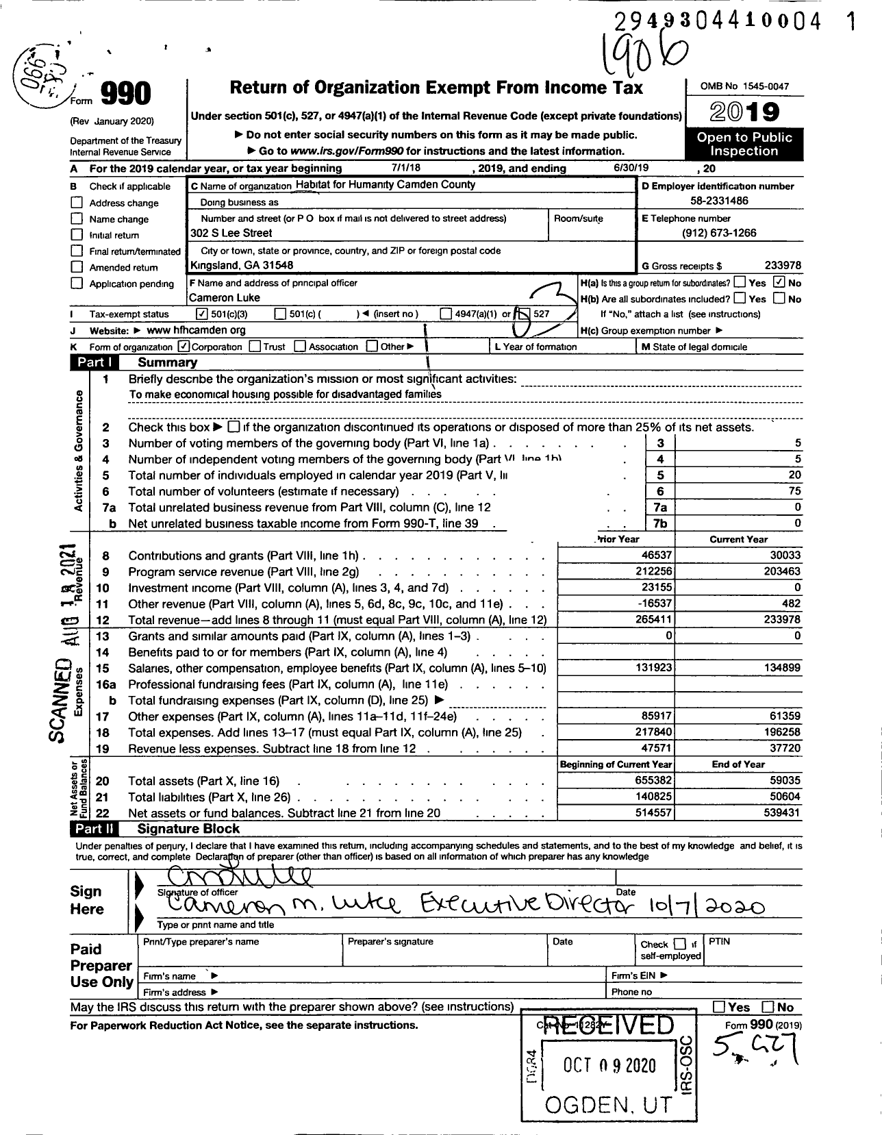 Image of first page of 2018 Form 990 for Habitat for Humanity