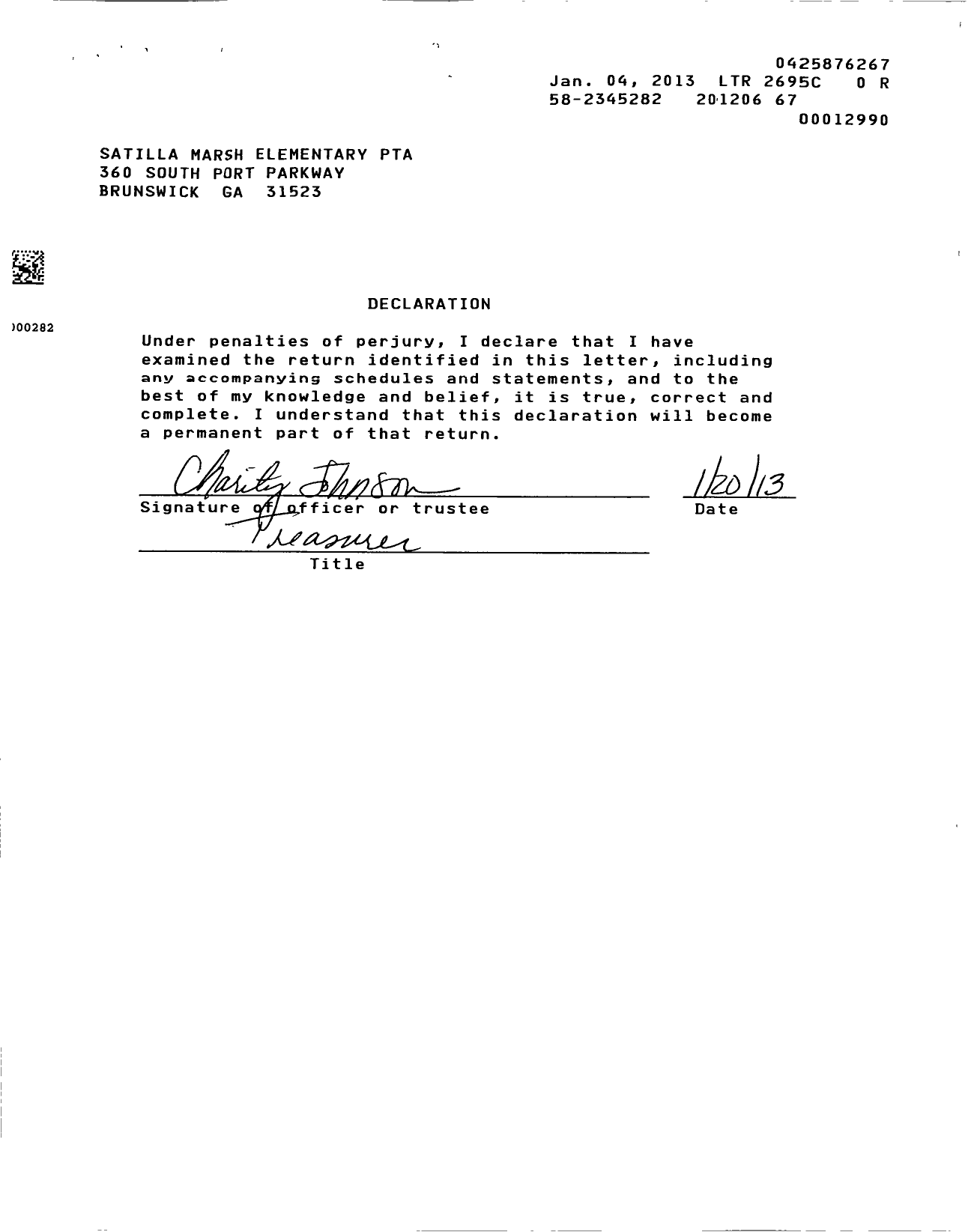 Image of first page of 2011 Form 990ER for Georgia PTA - Satilla Marsh Es PTA