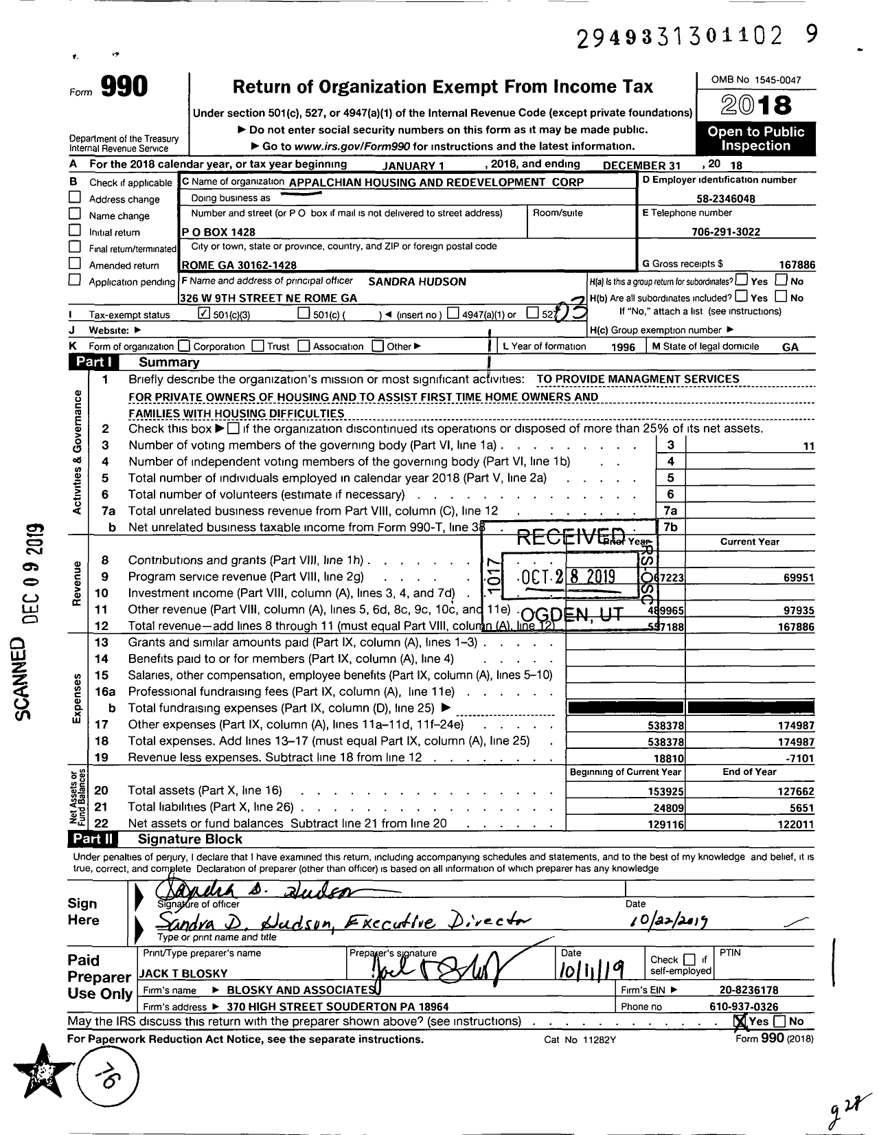 Image of first page of 2018 Form 990 for Appalchain Housing & Redevelopment Corporation