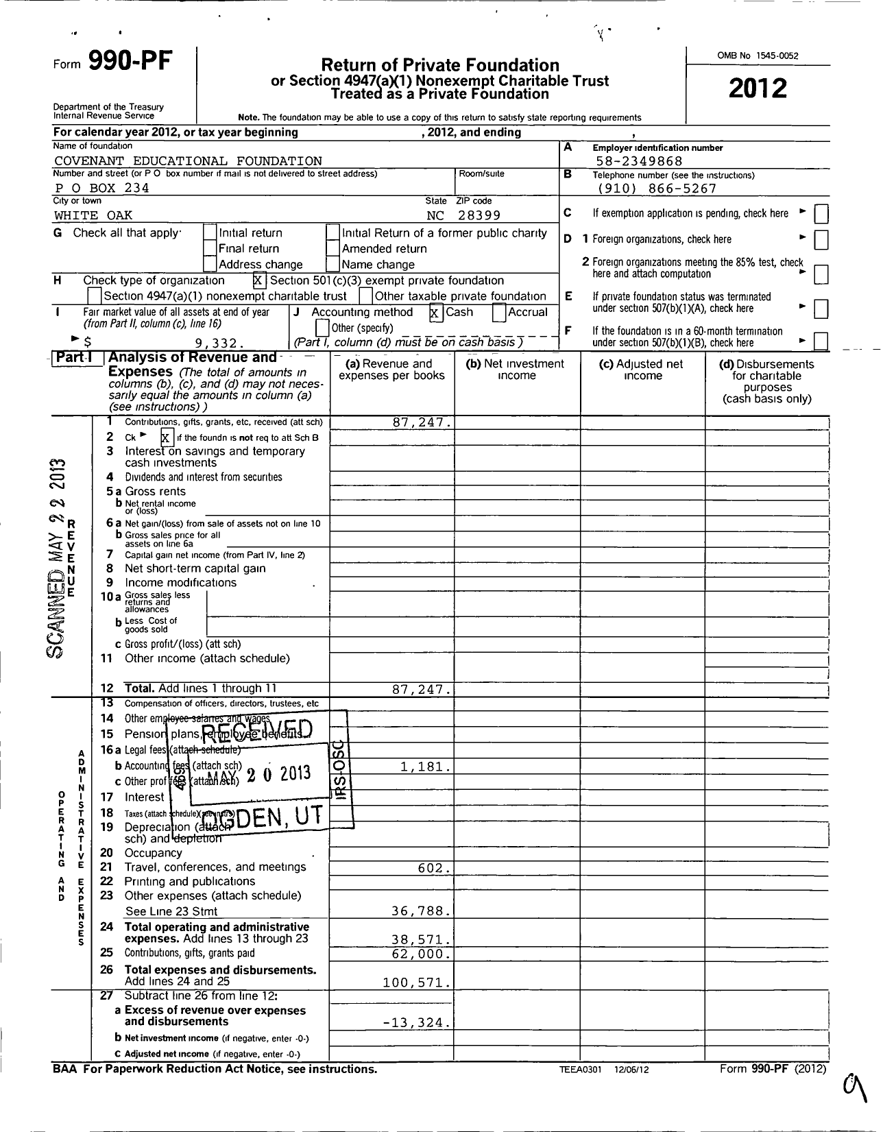 Image of first page of 2012 Form 990PF for ADVANTAGEd CAPITAL FOR EDUCATION