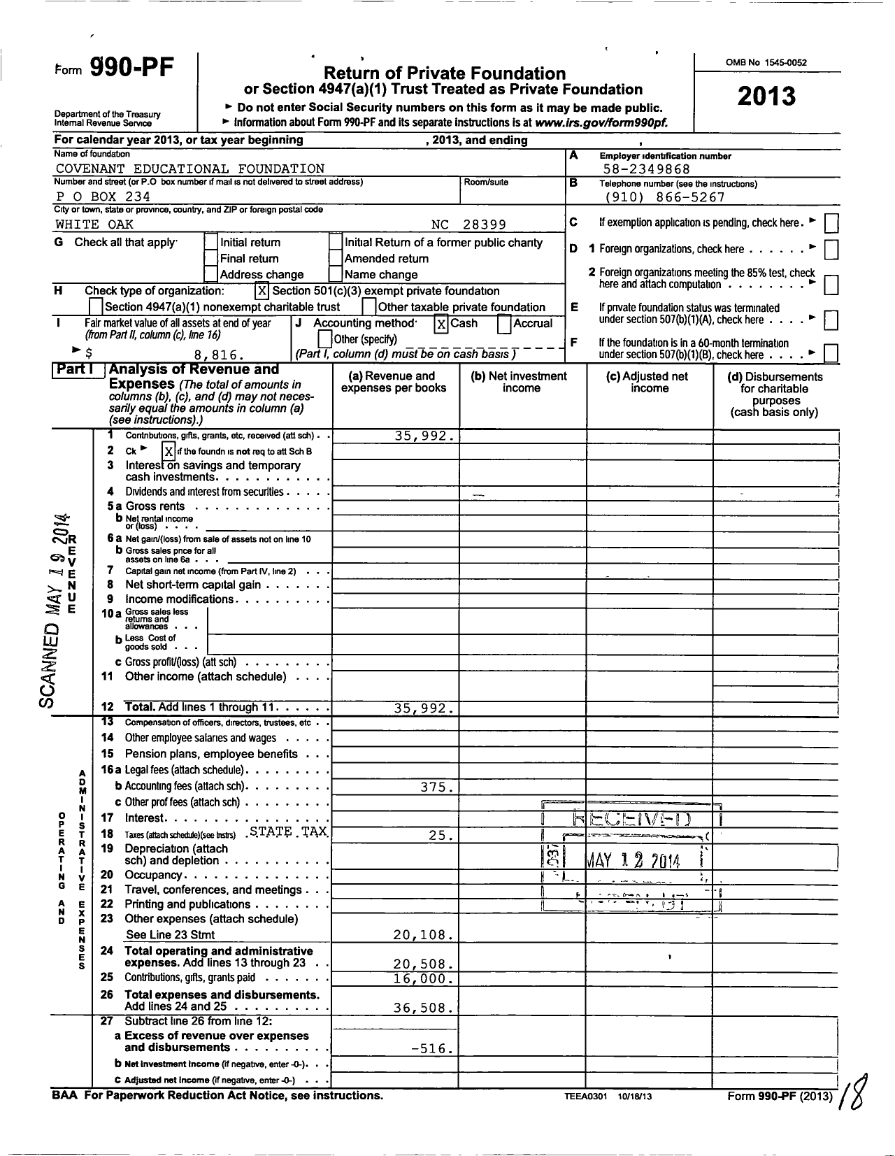 Image of first page of 2013 Form 990PF for ADVANTAGEd CAPITAL FOR EDUCATION