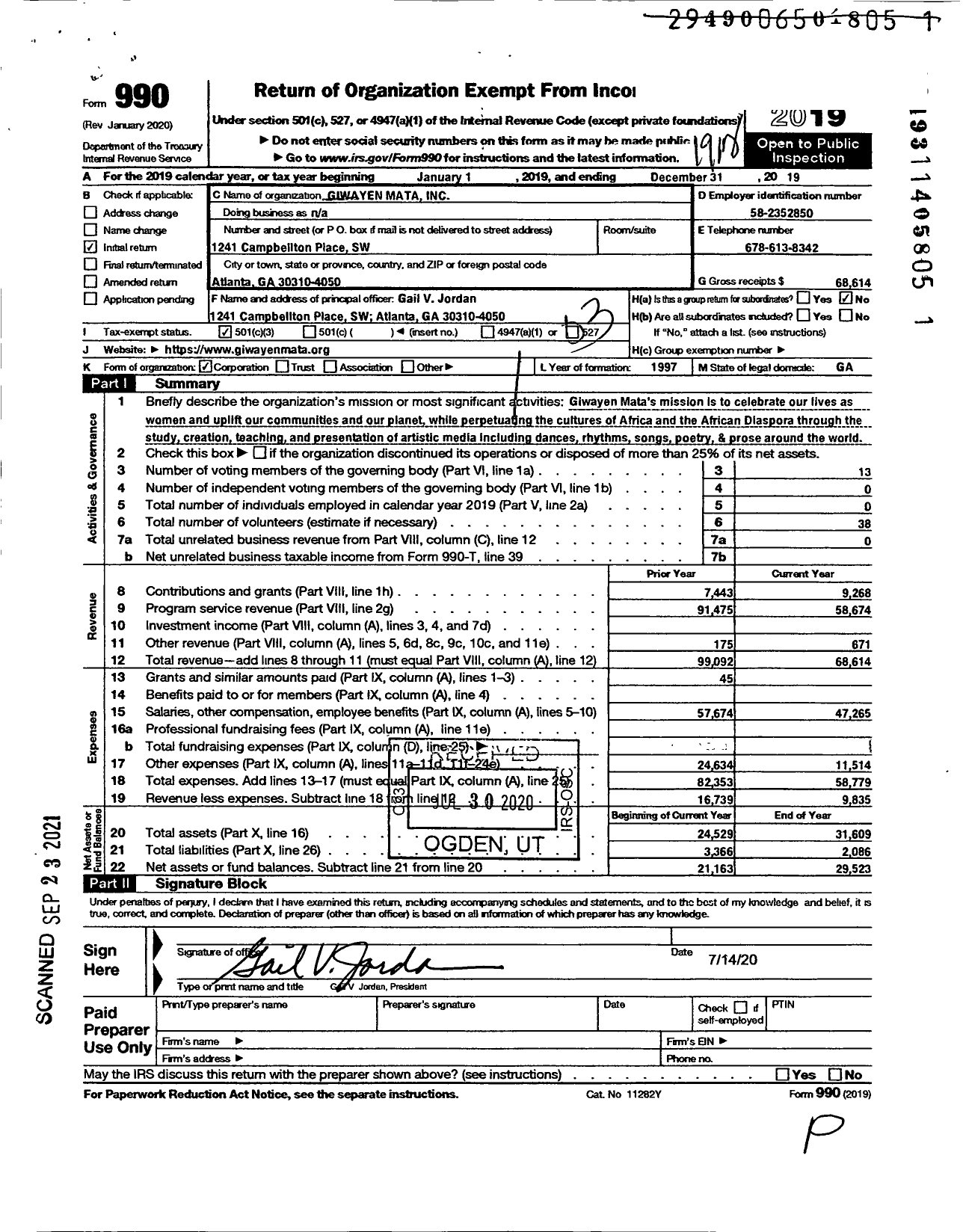 Image of first page of 2019 Form 990 for Giwayen Mata