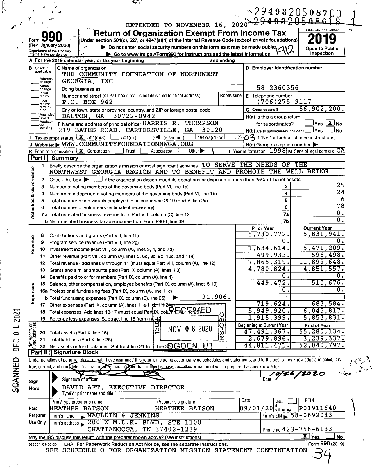 Image of first page of 2019 Form 990 for The Community Foundation of Northwest Georgia