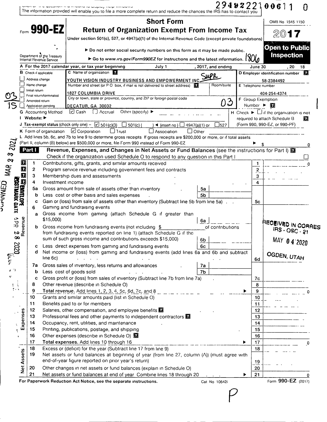Image of first page of 2017 Form 990EZ for Supreme Family Foundation