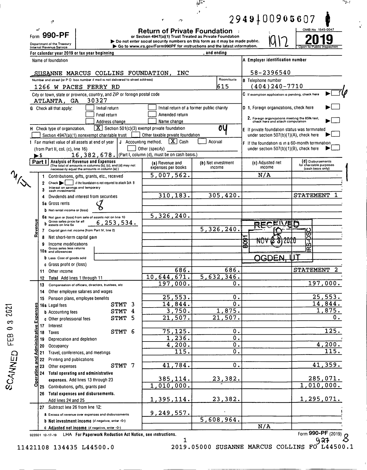 Image of first page of 2019 Form 990PF for Susanne Marcus Collins Foundation