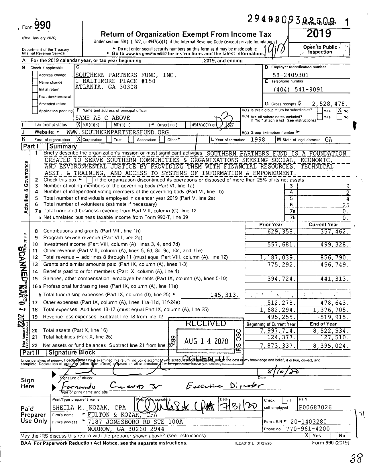 Image of first page of 2019 Form 990 for Southern Partners Fund