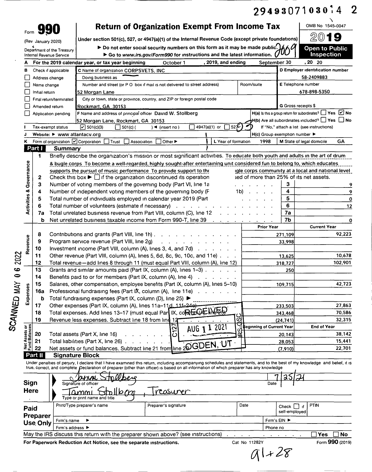 Image of first page of 2019 Form 990 for Corpsvets