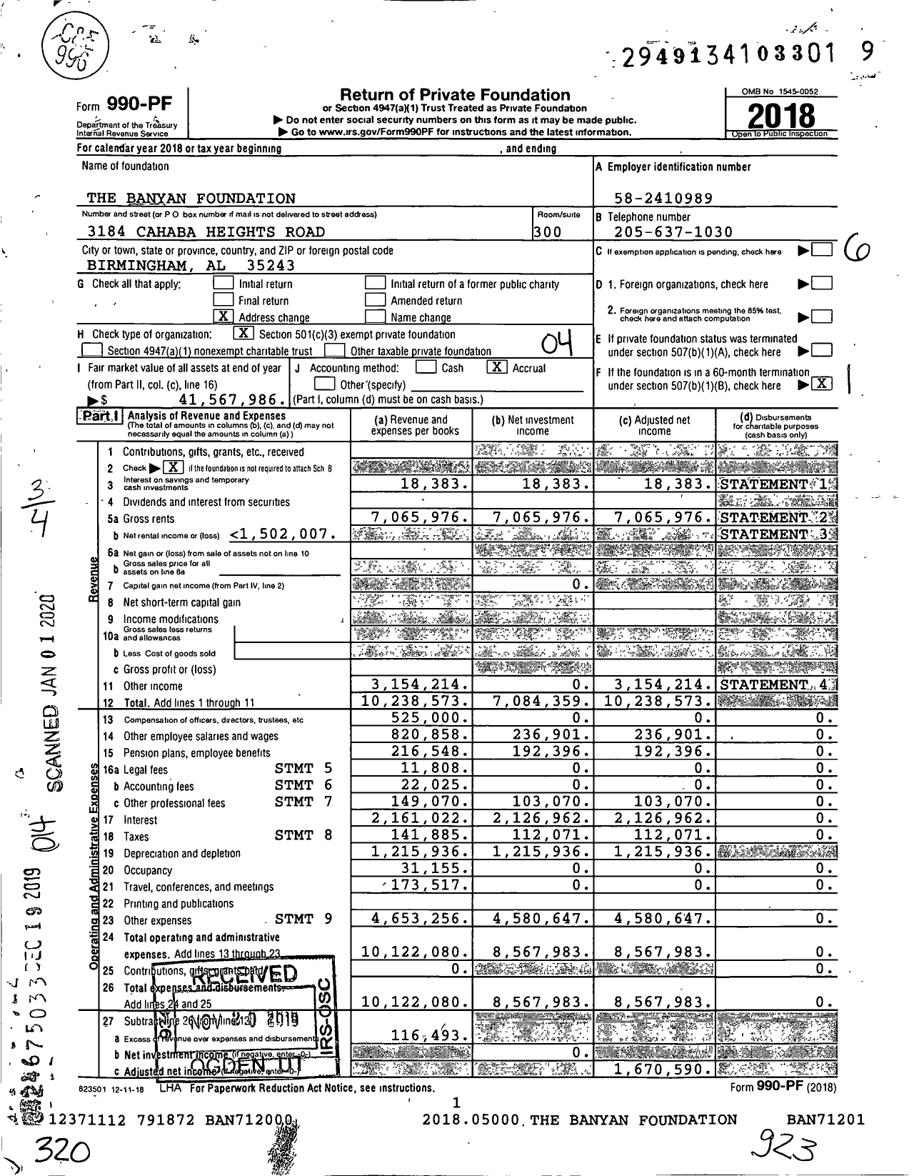 Image of first page of 2018 Form 990PF for The Banyan Foundation