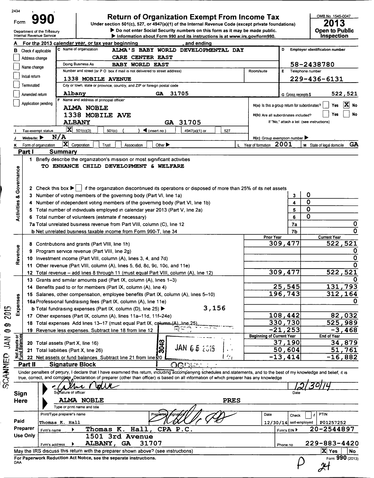 Image of first page of 2013 Form 990 for Alma's Baby World Developmental Day Care Center East