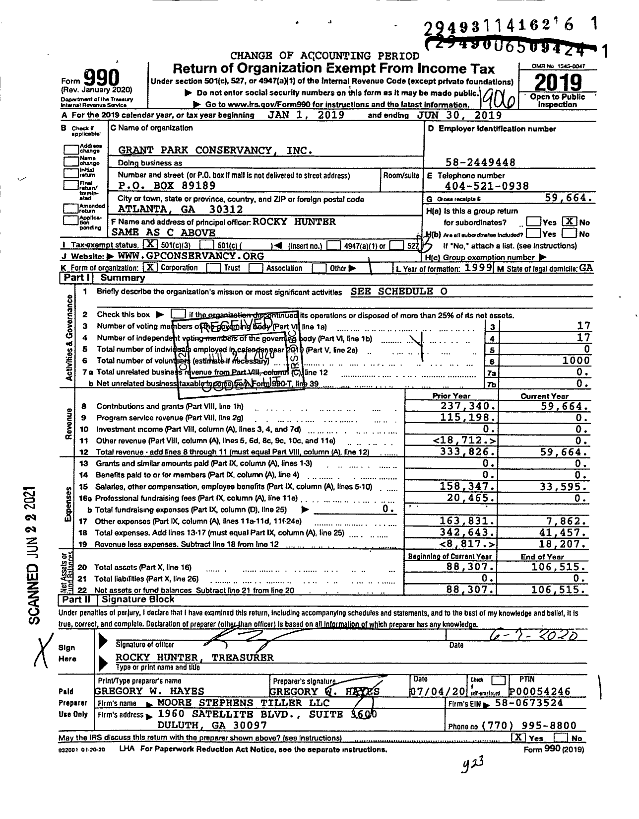 Image of first page of 2018 Form 990 for Grant Park Conservancy