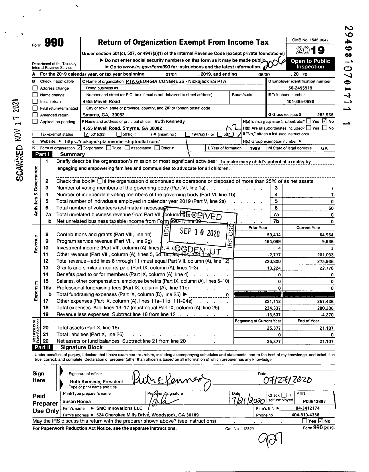 Image of first page of 2019 Form 990 for GEORGIA PTA - Nickajack Elem PTA