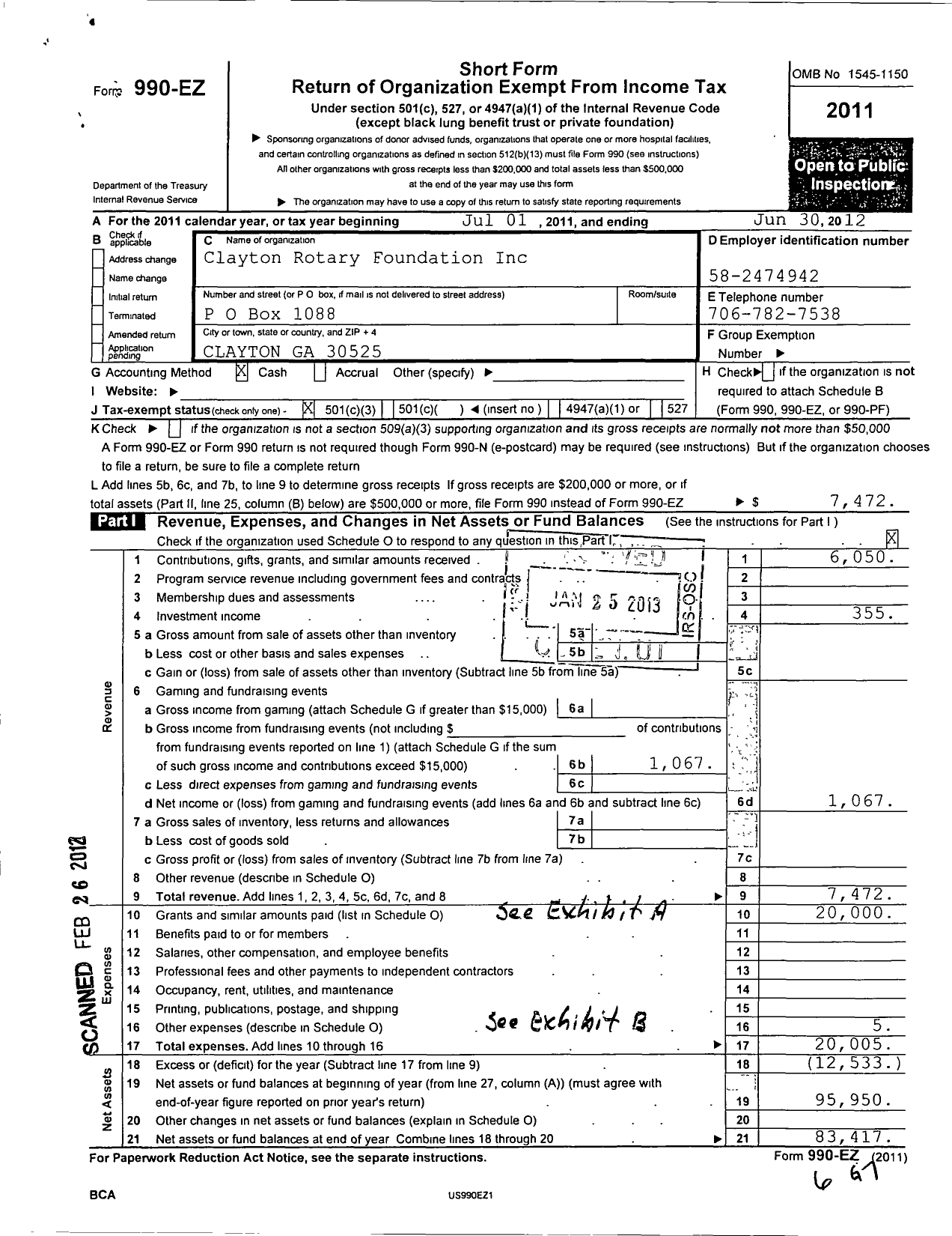 Image of first page of 2011 Form 990EZ for Clayton Rotary Foundation