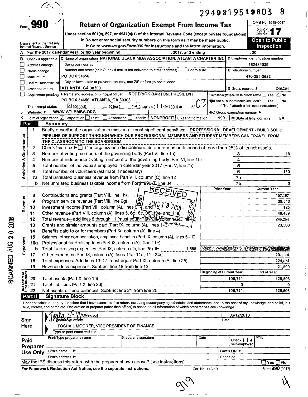 Image of first page of 2017 Form 990 for National Black MBA Association Atlanta