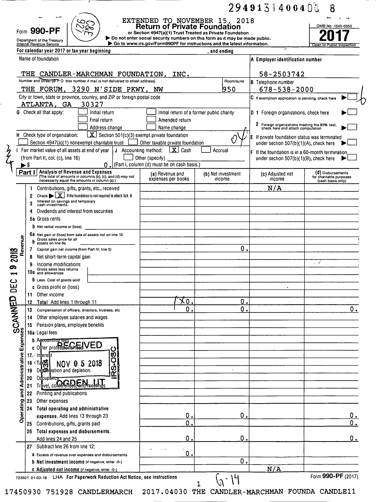 Image of first page of 2017 Form 990PF for The Candler-Marchman Foundation